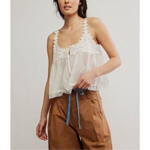 Free People White Lace Trim Tank Top
